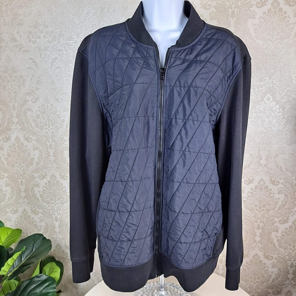 Perry Ellis Size XL Black Quilted Front Bomber Jacket Full Zip Casual EUC